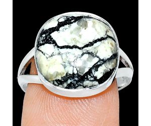 Authentic White Buffalo Turquoise Nevada Ring size-9 SDR239084 R-1002, 14x14 mm