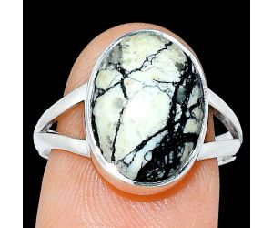 Authentic White Buffalo Turquoise Nevada Ring size-8 SDR239087 R-1002, 11x14 mm