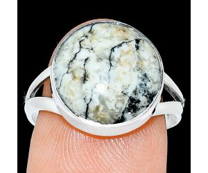 Authentic White Buffalo Turquoise Nevada Ring size-8 SDR239088 R-1002, 13x13 mm