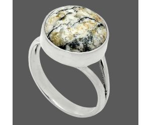 Authentic White Buffalo Turquoise Nevada Ring size-8 SDR239088 R-1002, 13x13 mm