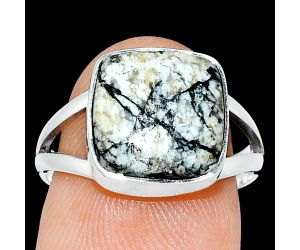 Authentic White Buffalo Turquoise Nevada Ring size-7.5 SDR239089 R-1002, 11x11 mm