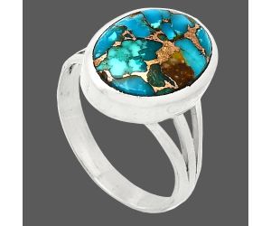 Kingman Copper Teal Turquoise Ring size-7.5 SDR239202 R-1006, 11x15 mm