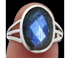 Blue Fire Labradorite Checker Ring size-6.5 SDR239230 R-1006, 10x14 mm