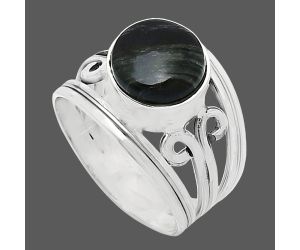 Silver Leaf Obsidian Ring size-7 SDR239259 R-1132, 9x9 mm
