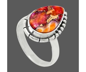 Kingman Orange Dahlia Turquoise Ring size-7 SDR239470 R-1151, 9x15 mm