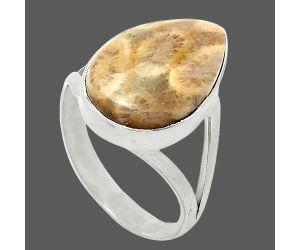 Flower Fossil Coral Ring size-9 SDR239977 R-1002, 12x18 mm