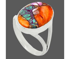Kingman Orange Dahlia Turquoise Ring size-9 SDR239982 R-1002, 12x17 mm
