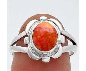 Kingman Orange Dahlia Turquoise Ring size-7 SDR240112 R-1342, 7x9 mm