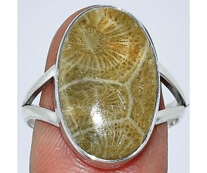 Flower Fossil Coral Ring size-9 SDR240170 R-1002, 12x19 mm