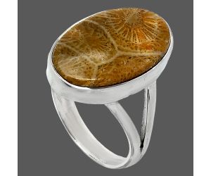 Flower Fossil Coral Ring size-9 SDR240170 R-1002, 12x19 mm