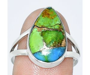 Blue Turquoise In Green Mohave Ring size-9 SDR240226 R-1002, 11x17 mm