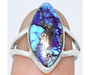 Kingman Purple Dahlia Turquoise Ring size-7 SDR240227 R-1002, 9x18 mm