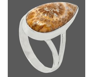 Flower Fossil Coral Ring size-9 SDR240228 R-1002, 10x19 mm