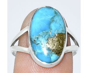 Kingman Turquoise With Pyrite Ring size-8.5 SDR240250 R-1002, 10x17 mm