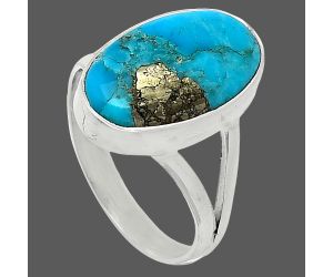 Kingman Turquoise With Pyrite Ring size-8.5 SDR240250 R-1002, 10x17 mm