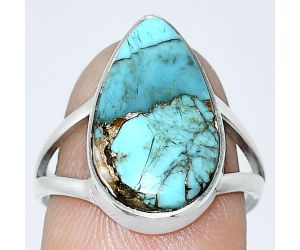 Kingman Copper Teal Turquoise Ring size-7.5 SDR240270 R-1002, 10x17 mm