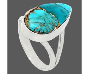 Kingman Copper Teal Turquoise Ring size-7.5 SDR240270 R-1002, 10x17 mm