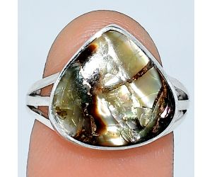 Copper Abalone Shell Ring size-7.5 SDR240478 R-1003, 14x14 mm
