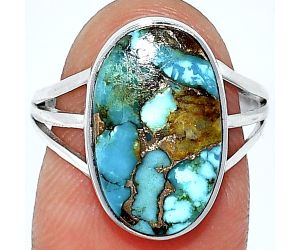Kingman Copper Teal Turquoise Ring size-7 SDR240512 R-1003, 10x16 mm
