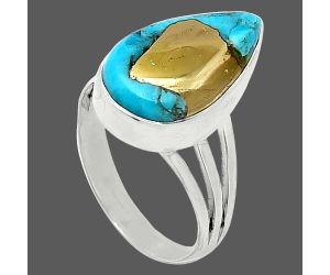 Kingman Turquoise With Pyrite Ring size-7 SDR240524 R-1003, 10x17 mm