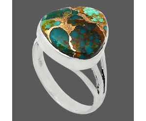 Kingman Copper Teal Turquoise Ring size-8.5 SDR240590 R-1003, 14x14 mm