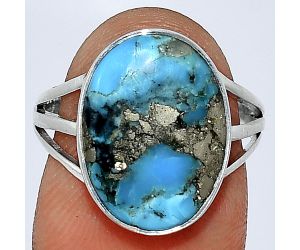 Kingman Turquoise With Pyrite Ring size-7.5 SDR240592 R-1003, 12x16 mm