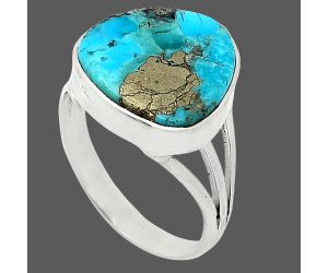 Kingman Turquoise With Pyrite Ring size-9 SDR240596 R-1003, 15x15 mm