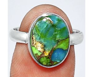 Blue Turquoise In Green Mohave Ring size-8 SDR240644 R-1001, 10x14 mm
