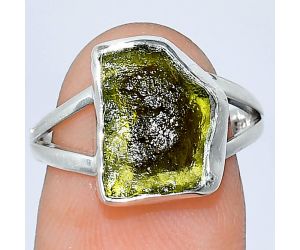 Genuine Czech Moldavite Rough Ring size-7 SDR240865 R-1002, 10x13 mm