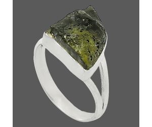 Genuine Czech Moldavite Rough Ring size-8 SDR240866 R-1002, 12x16 mm