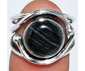 Silver Leaf Obsidian Ring size-6 SDR241422 R-1683, 10x10 mm