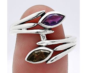 Amethyst and Smoky Quartz Ring size-8.5 SDR241527 R-1023, 4x8 mm