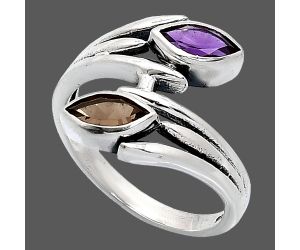 Amethyst and Smoky Quartz Ring size-8.5 SDR241527 R-1023, 4x8 mm