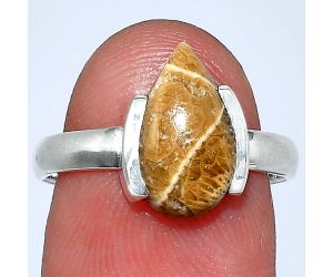 Flower Fossil Coral Ring size-7 SDR241642 R-1173, 7x13 mm