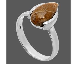 Flower Fossil Coral Ring size-7 SDR241642 R-1173, 7x13 mm