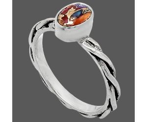 Kingman Orange Dahlia Turquoise Ring size-6.5 SDR242152 R-1213, 5x7 mm