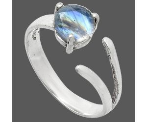 Adjustable - Faceted Rainbow Moonstone Ring size-7.5 SDR242277 R-1176, 6x6 mm