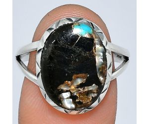 Shell In Black Blue Turquoise Ring size-9 SDR242303 R-1074, 12x16 mm