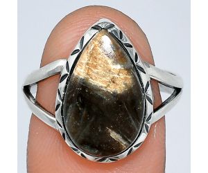 Black Root Plume Agate Ring size-8 SDR242305 R-1074, 10x16 mm