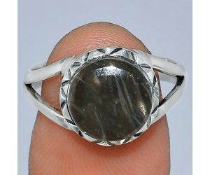 Silver Leaf Obsidian Ring size-8 SDR242316 R-1074, 10x10 mm