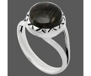 Silver Leaf Obsidian Ring size-8 SDR242316 R-1074, 10x10 mm