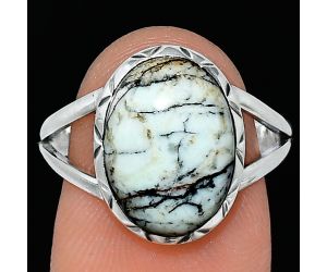 Authentic White Buffalo Turquoise Nevada Ring size-8.5 SDR242322 R-1074, 10x14 mm