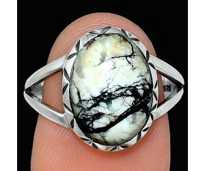 Authentic White Buffalo Turquoise Nevada Ring size-8.5 SDR242324 R-1074, 10x14 mm