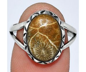 Flower Fossil Coral Ring size-8 SDR242367 R-1074, 10x14 mm