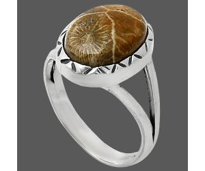 Flower Fossil Coral Ring size-8 SDR242367 R-1074, 10x14 mm