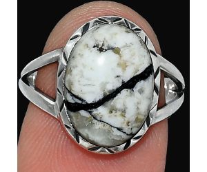 Authentic White Buffalo Turquoise Nevada Ring size-7.5 SDR242374 R-1074, 10x14 mm