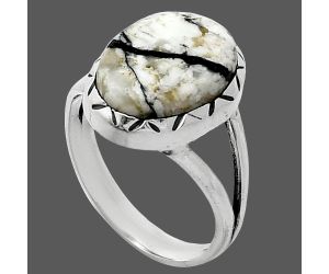 Authentic White Buffalo Turquoise Nevada Ring size-7.5 SDR242374 R-1074, 10x14 mm