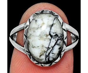 Authentic White Buffalo Turquoise Nevada Ring size-7.5 SDR242415 R-1074, 10x14 mm
