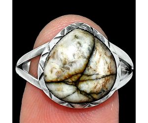 Authentic White Buffalo Turquoise Nevada Ring size-9 SDR242417 R-1074, 13x13 mm