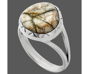 Authentic White Buffalo Turquoise Nevada Ring size-9 SDR242417 R-1074, 13x13 mm